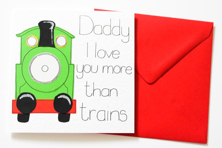 Daddy I Love You More Than Trains Birthday Card, Cute Father's Day Card For Dad