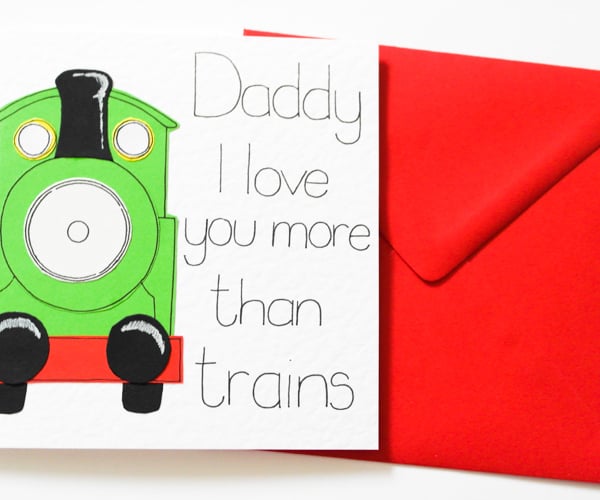Daddy I Love You More Than Trains Birthday Card, Cute Father's Day Card For Dad