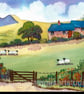 Watercolour Print :: Hillside Cottage, Brecon Beacons, Wales, in 8 x 6'' Mount - Image 1