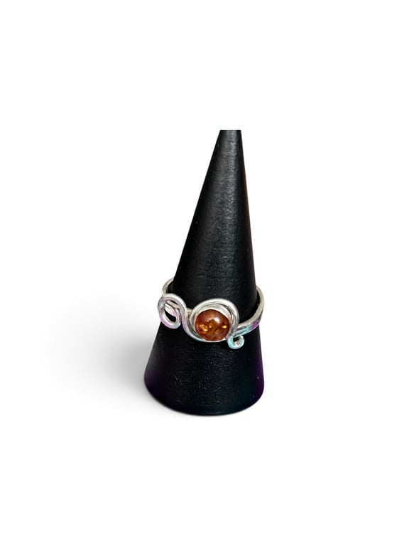 Sterling Silver Cognac Amber Ring  - Size O - Gift Boxed