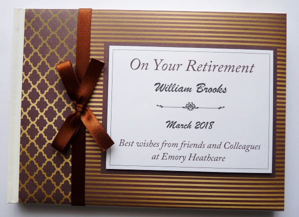 Brown and gold Retirement Guest book, retirement keepsake, gift