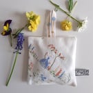 Lavender bag upcycled from a vintage embroidered crinoline lady tray cloth