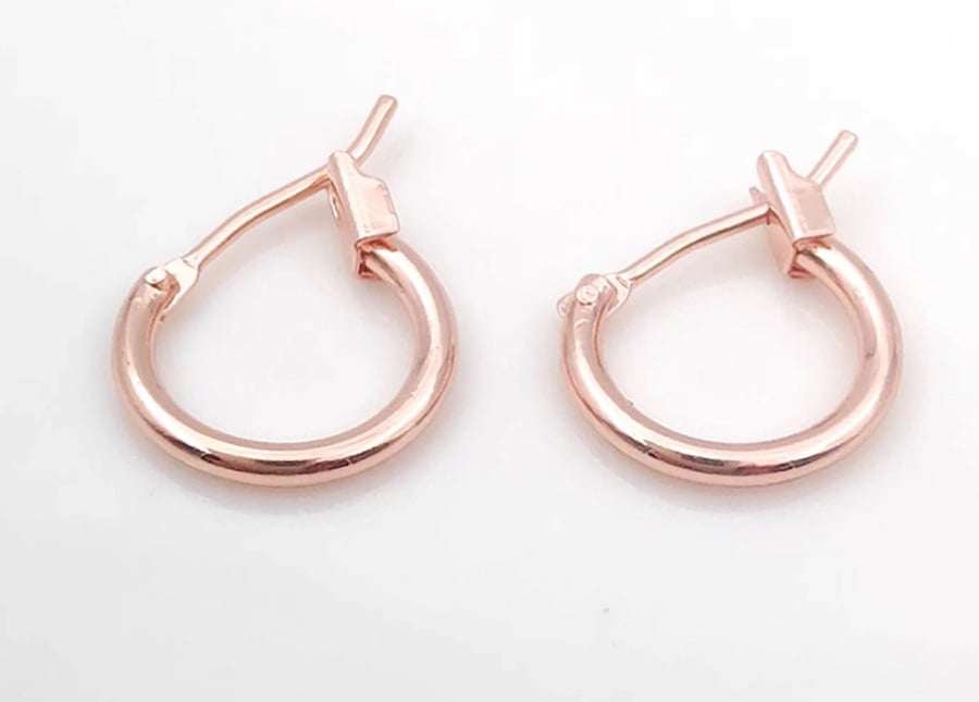 (EK63 rose gold) 10 pcs, 14mm Rose Gold Plated Earrings Hoop Findings 