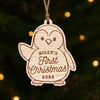 Personalised Baby’s First Christmas Wooden Bauble – Penguin: Custom Name & Year