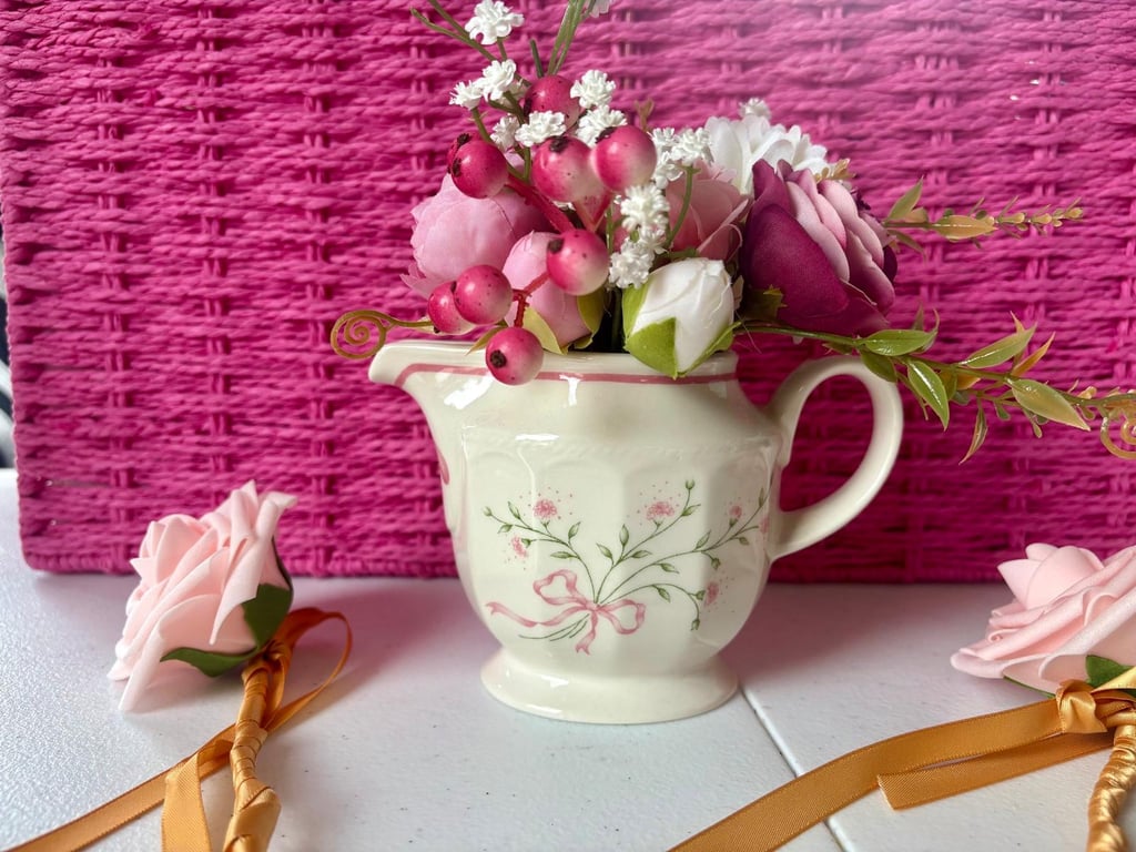 Churchill Mille Fleur Milk Jug Floral Arrangement – Vintage Upcycled Jug 