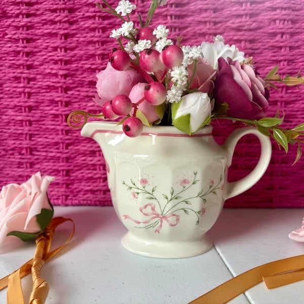 Churchill Mille Fleur Milk Jug Floral Arrangement – Vintage Upcycled Jug 