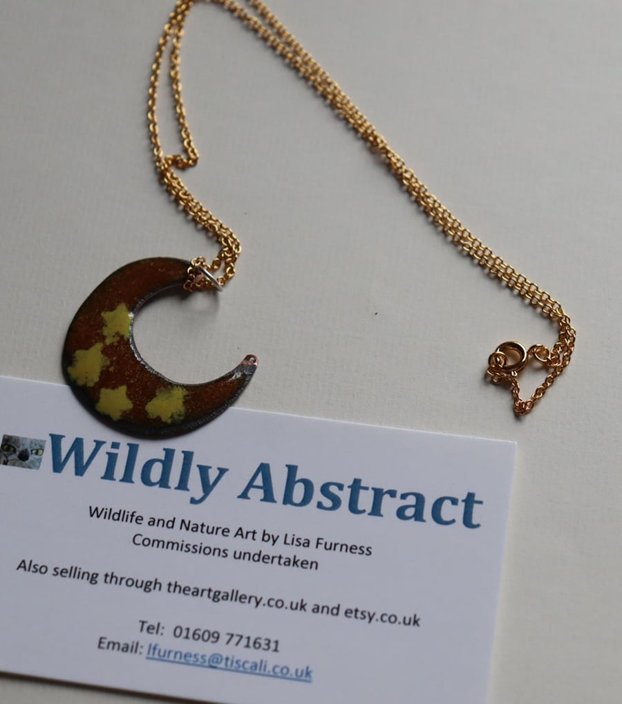 Kiln-fired enamel moon and stars pendant