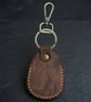 Rustic Brown Full Grain Leather Shield Key Fob Snap Hook Clasp UK