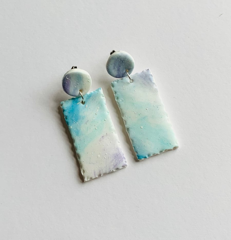 Unique polymer clay lightweight pastel blue dangle earrings 