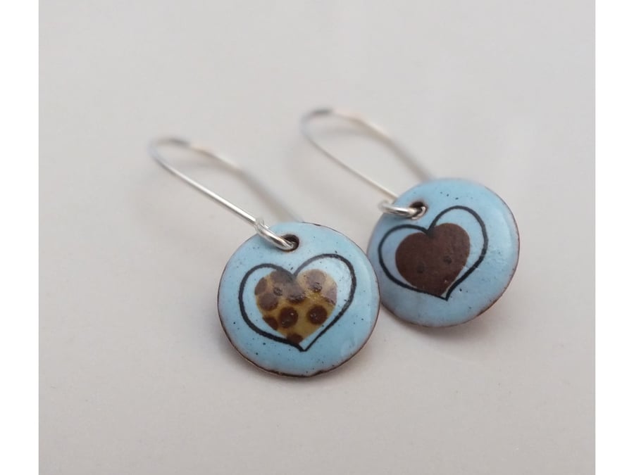 Pale blue enamel earrings with hearts