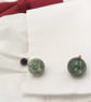 Green Jade Beaded Men's Cufflinks, Men's Beaded Cufflinks - Image 1