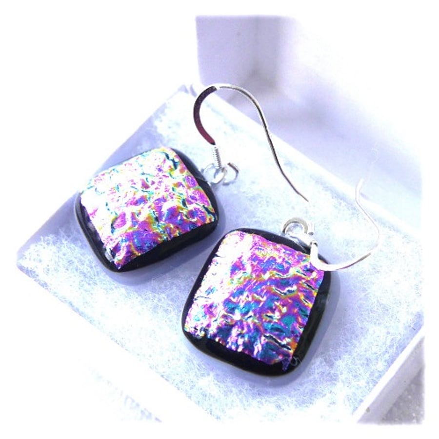 SOLD Handmade Fused Dichroic Glass Earrings T012 Purple Shimmer
