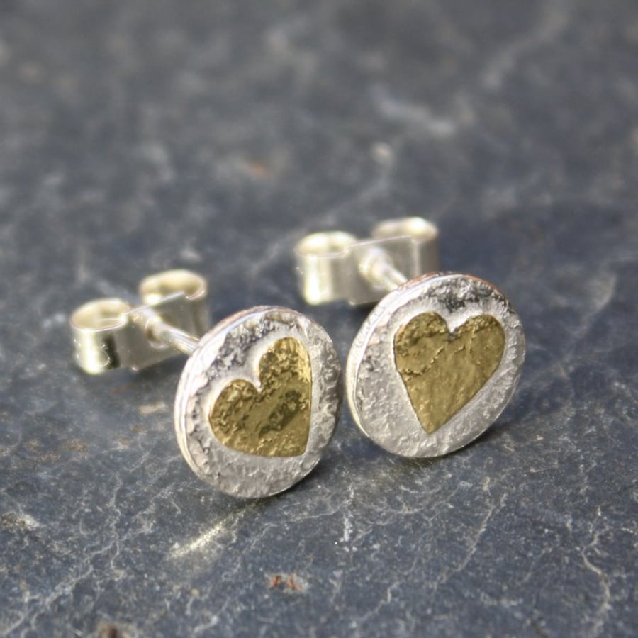  silver and 18ct gold heart stud earrings