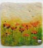 ORANGE HAWKWEED, fox and cubs ,handmade original needle felted wool picture 