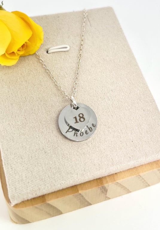 Silver 18th Birthday Name & Age Necklace