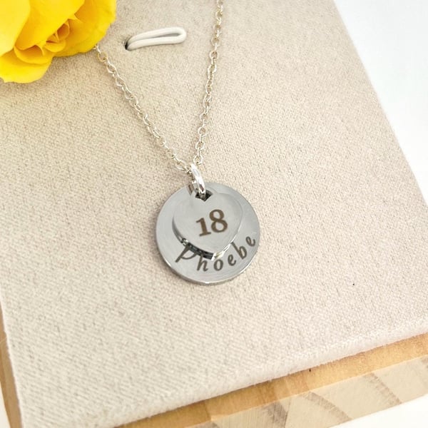 Silver 18th Birthday Name & Age Necklace
