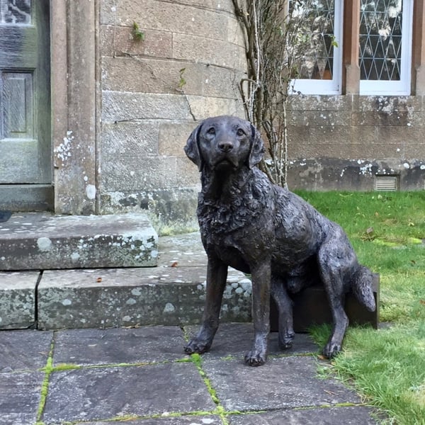 Labrador Sitting on Step Dog Statue Large Bronze Resin Garden Sculpture