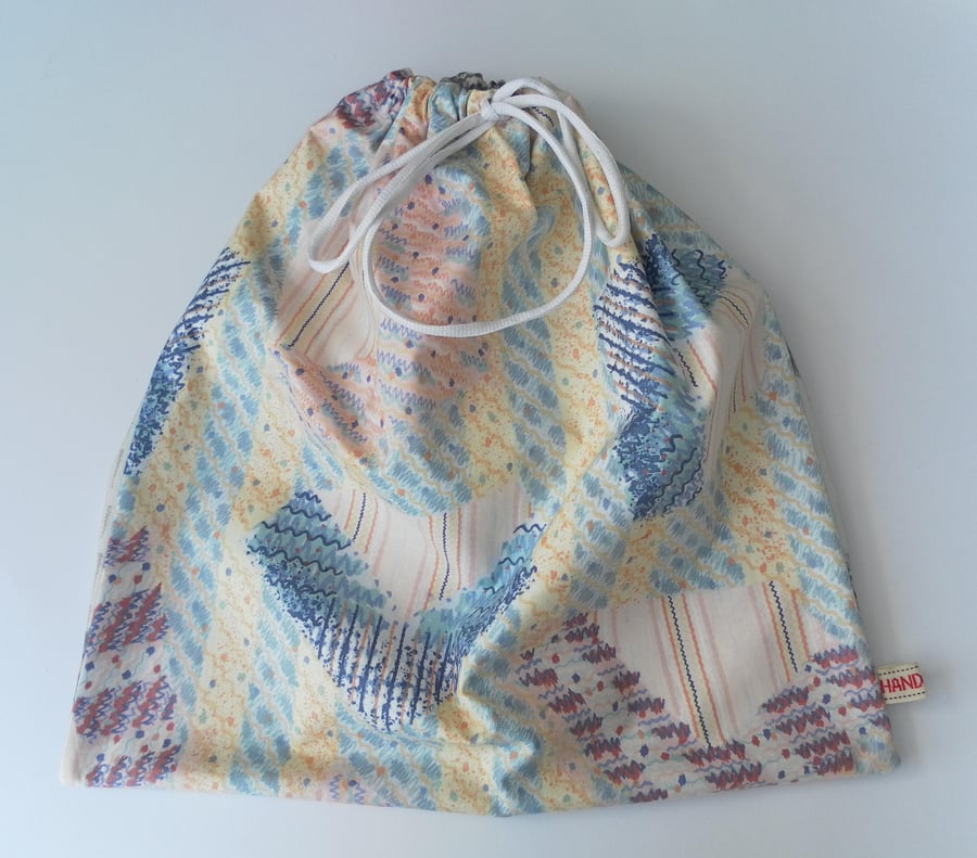 Large Drawstring Bag, Knitting, Crochet, Sewing, Shoes, Patchwork Print