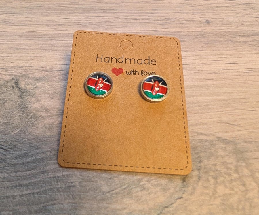 Kenya Flag Stud Earrings - Handmade Jewellery - 1cm diameter