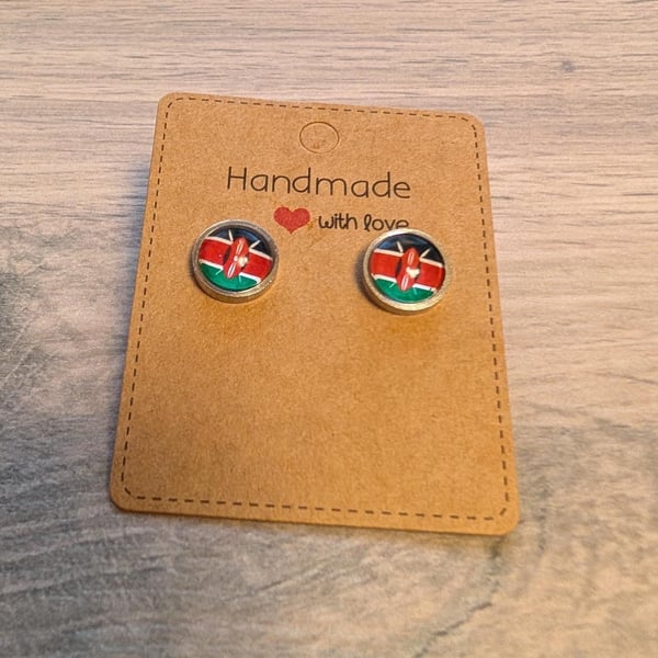 Kenya Flag Stud Earrings - Handmade Jewellery - 1cm diameter