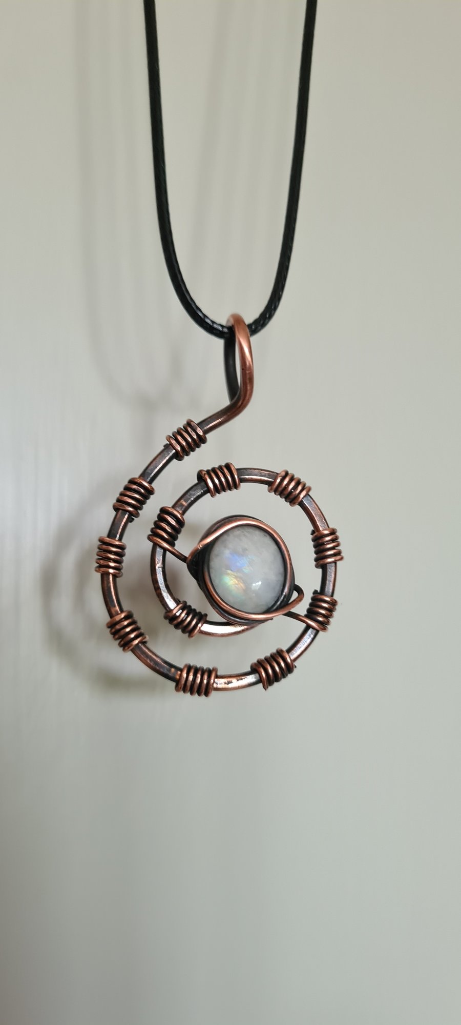 Handmade Mens Womens Natural Rainbow Moonstone & Copper Pendant Amulet Gift