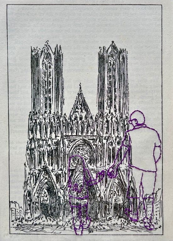 Hand embroidered vintage book page