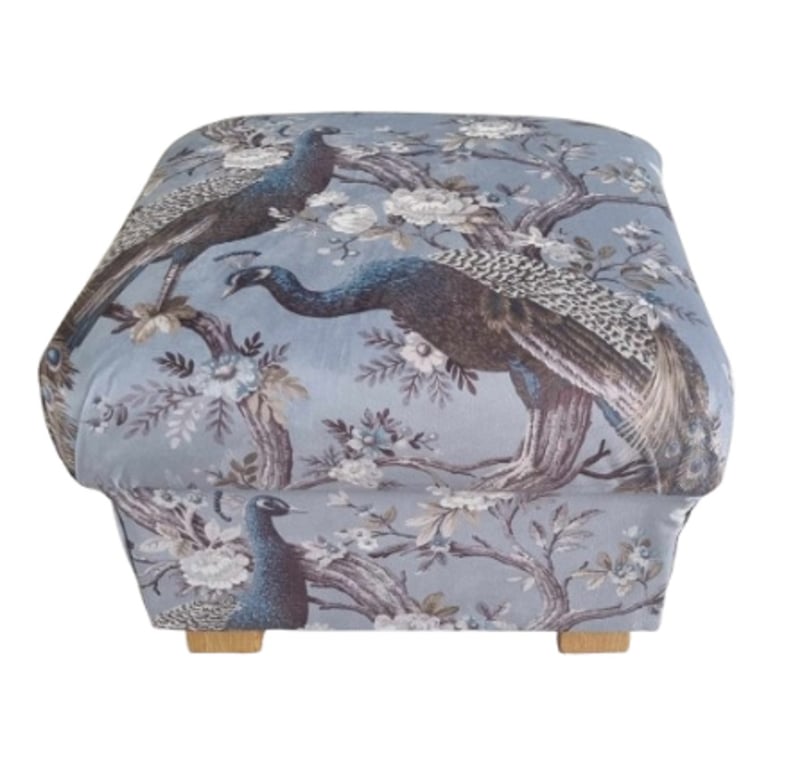 Laura Ashley Belvedere Chalk Blue Velvet Fabric Storage Footstool Pouffe Peacock