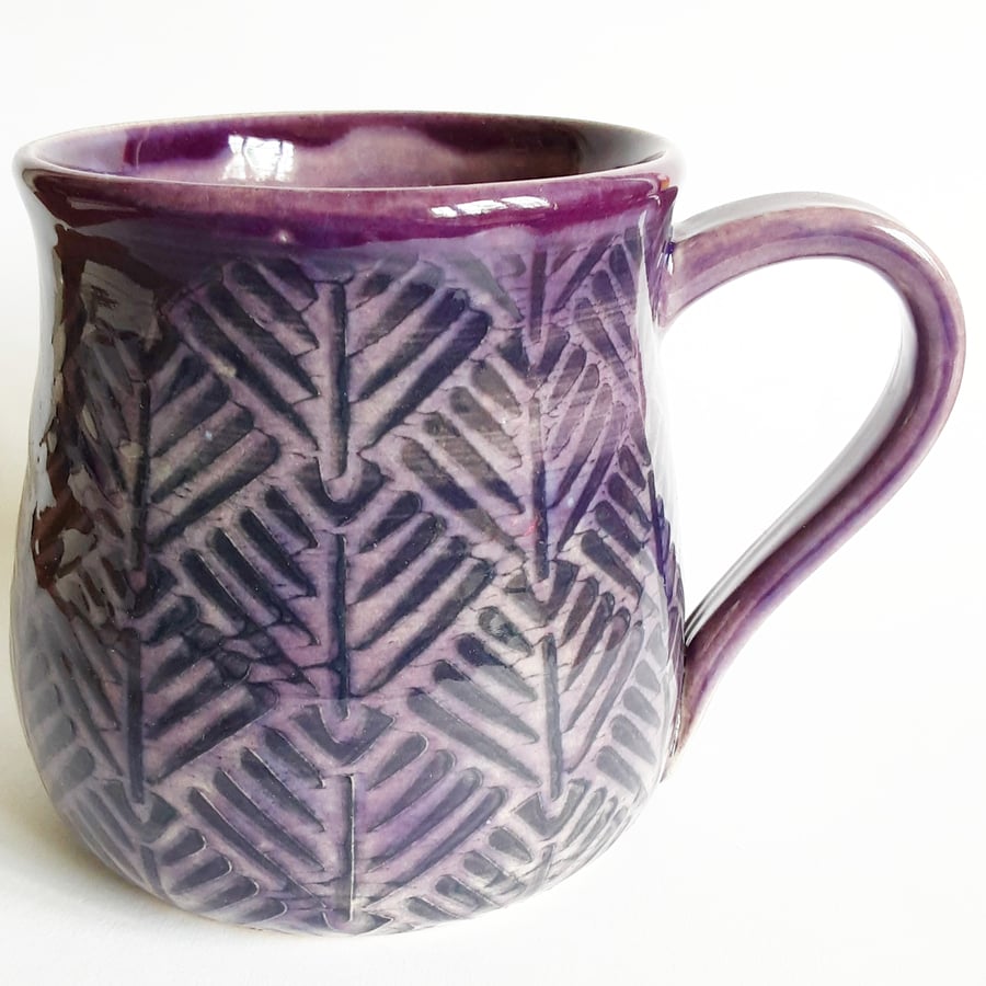 Large Purple Patterned Mug -Hand Thrown Stoneware Ceramic Mug