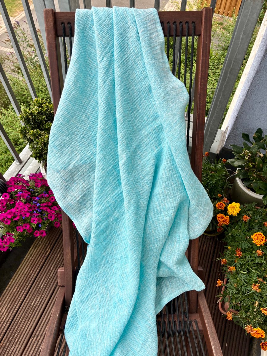 Waffle Linen Towel Aqua Blue 