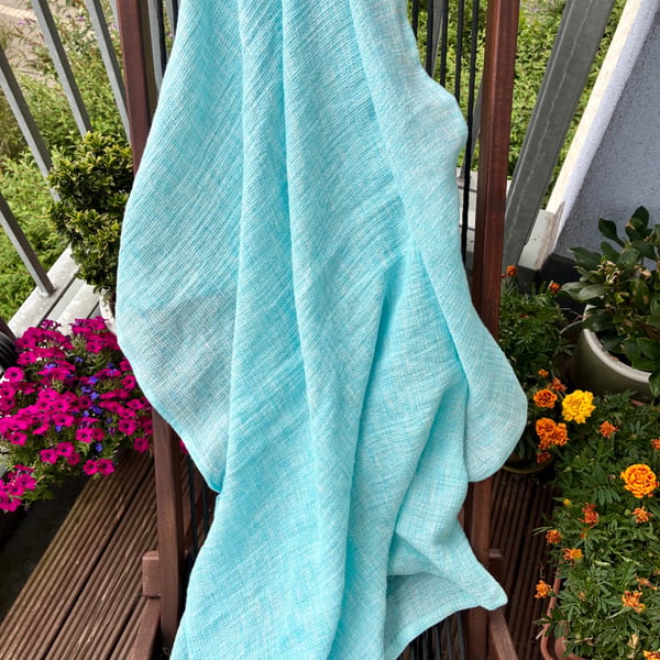 Waffle Linen Towel Aqua Blue 
