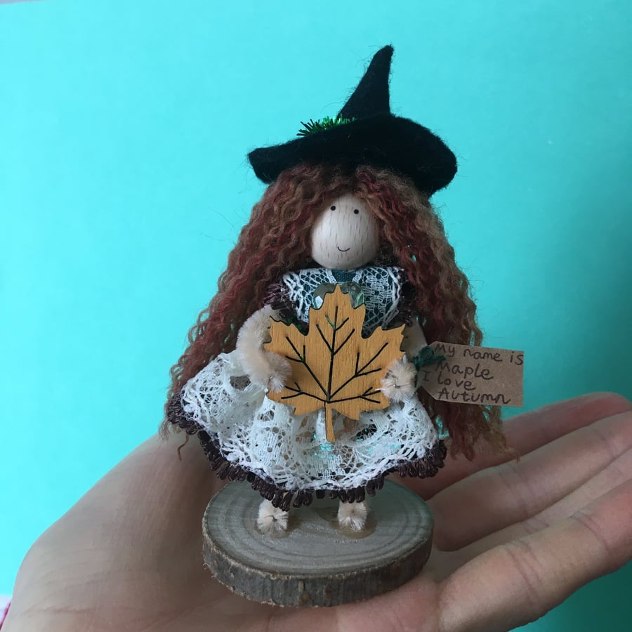 Tiny Autumn Witch Doll Decoration, Halloween Witch Core Ornament, Autumn Decor