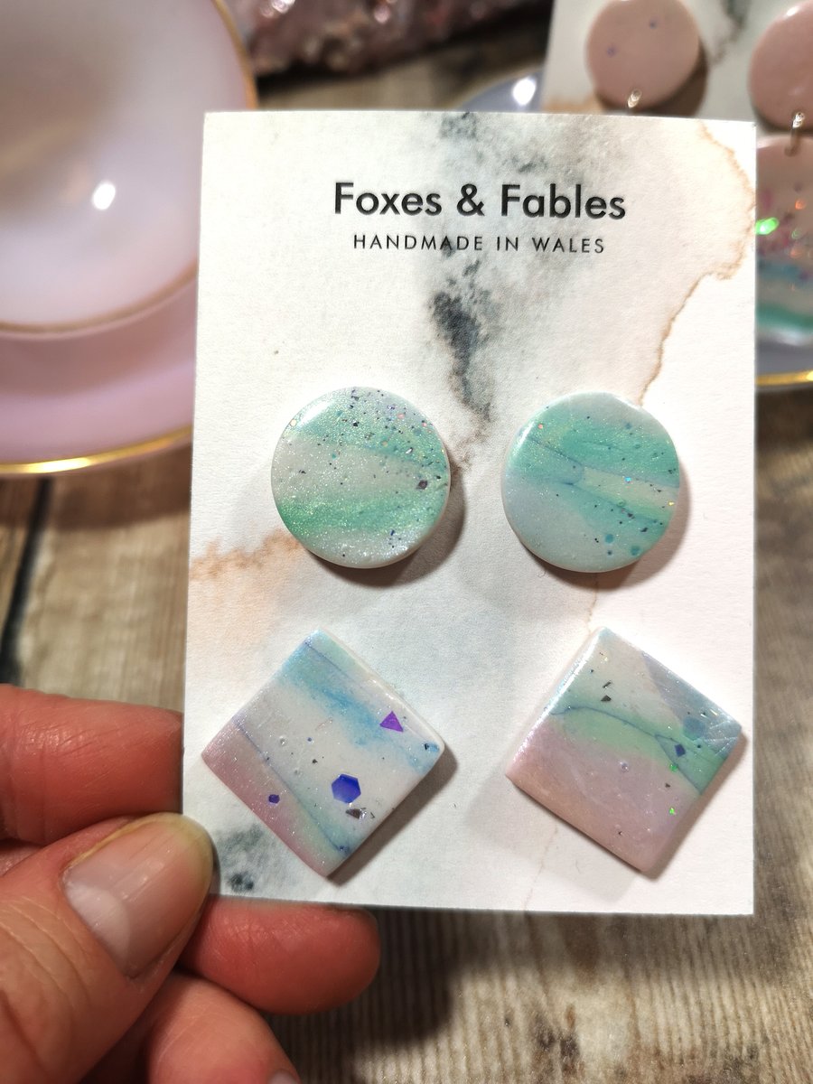 Square and round mermaid studs