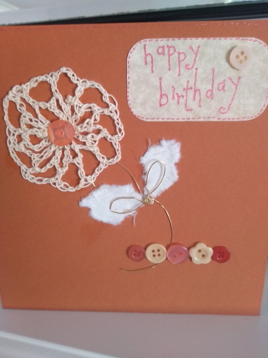 Happy birthday crochet flower card