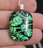 Fresh Green Leaves Dichroic Glass Pendant Necklace:  Fused Glass pendant F17 - Image 3