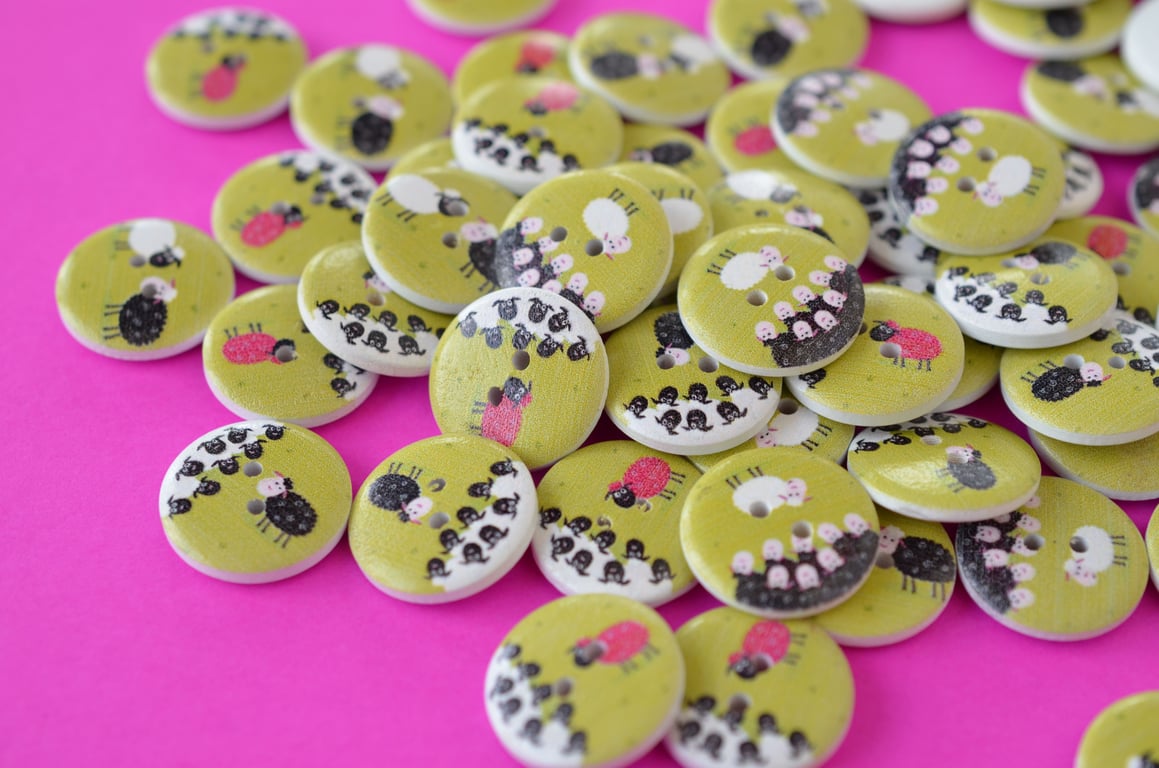 20mm Wooden Sheep Buttons Fun Children's Buttons 6pk (RS2)