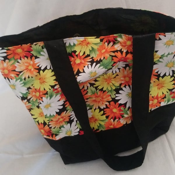 Orange Flower Design Tote Bag with Clasp