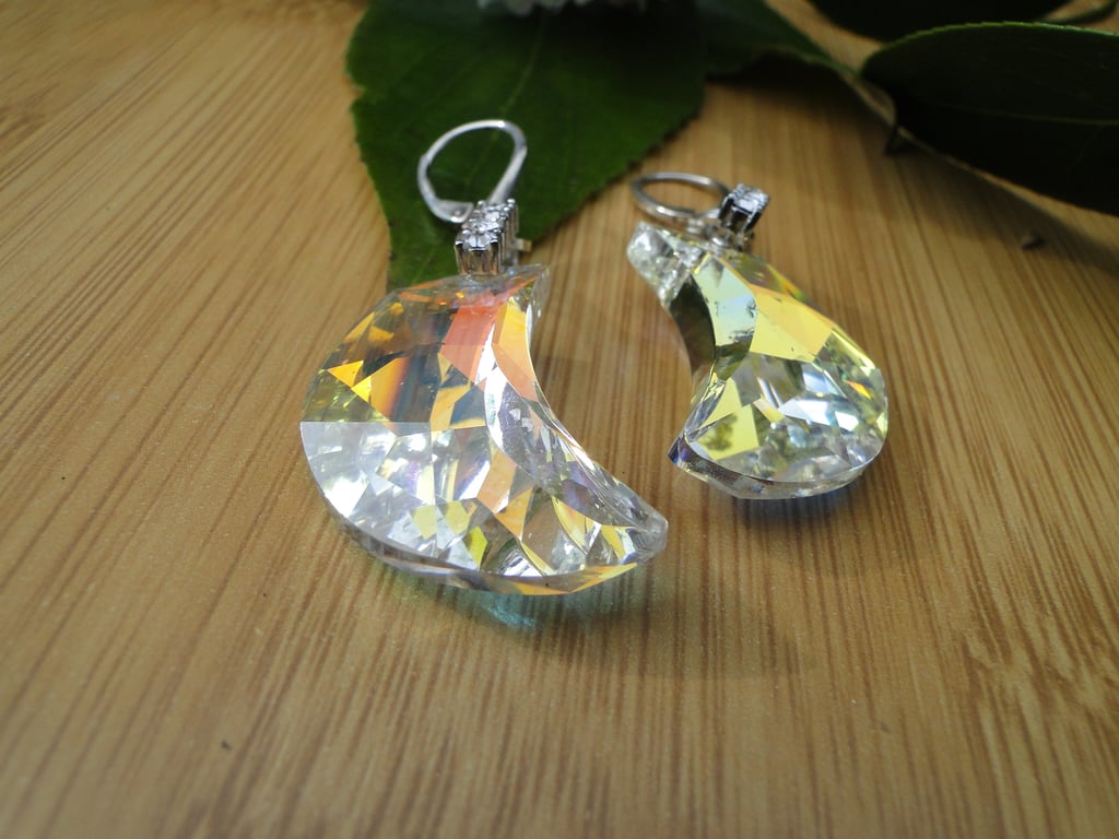 Spectacular Half moon crystal earrings on a 3 crystal bail  Evening Rare 