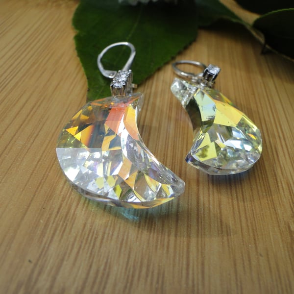 Spectacular Half moon crystal earrings on a 3 crystal bail  Evening Rare 