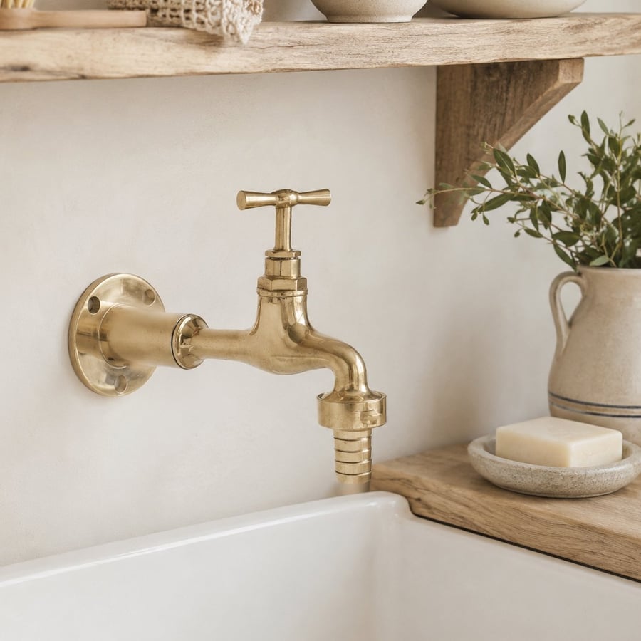 Brass Wall-Mounted Tap for Kitchen, Bathroom or Cloakroom Sink