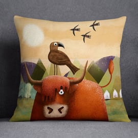 BooBoo The Highland With Bob the Buzzard - Highland Art Cushion