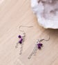 Beaded long chain earrings - pink and iridescent blue beads with silver chain - Image 3