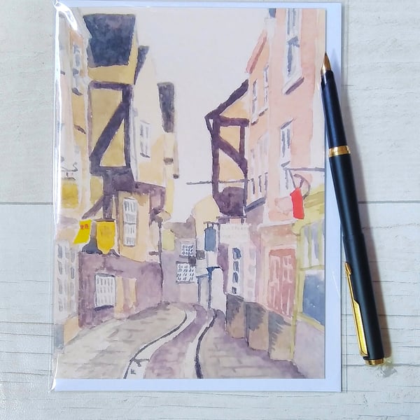 The Shambles card. York card. Sceninc card. Blank card. Printed card.