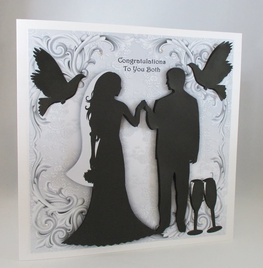 Handmade Large Silhouette Wedding Card, 3D,Bride and Groom,Personalise