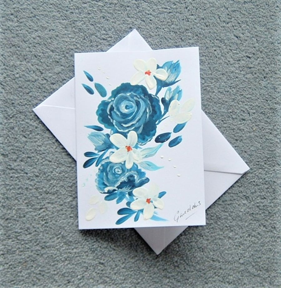 hand painted floral greetings card ( ref F 305 )