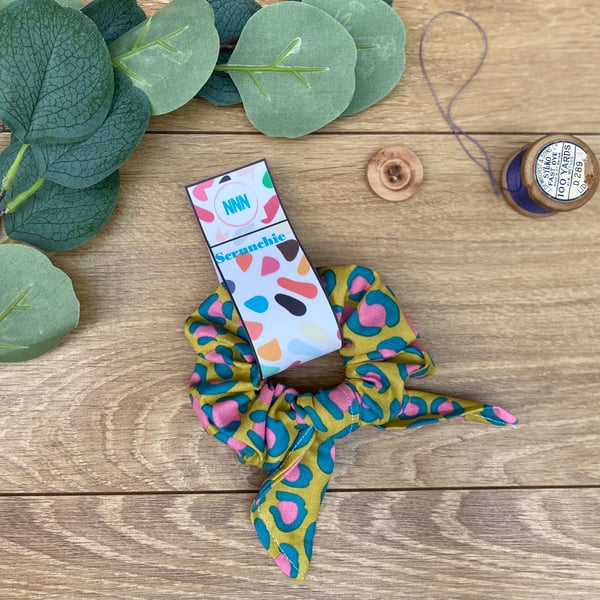 Neon Animal Print Knot Scrunchie, hair tie