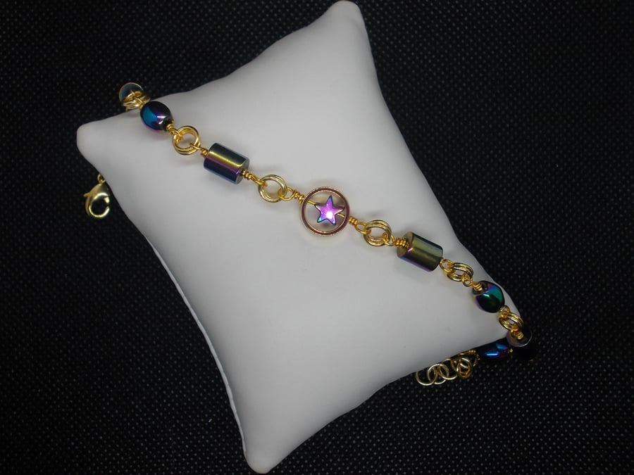 multi-colour haematite linked bracelet