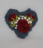 Embroidered Brooch - Red Roses on Blue Heart - Image 3