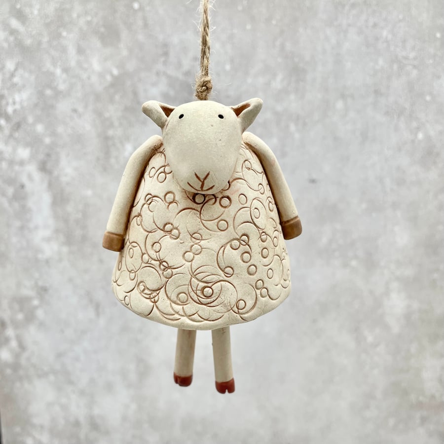 Handmade Pottery Sheep Hanging Decoration Bell - Dolly