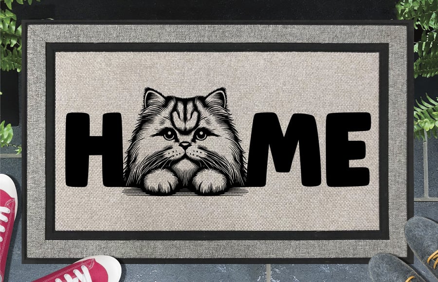 British Longhair Cat Home Door Mat No.3 - Welcome Mat - All Weather - 45x70cm 