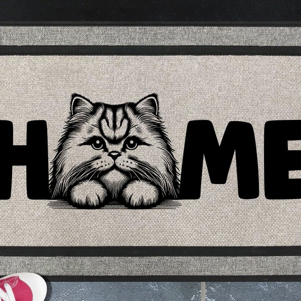 British Longhair Cat Home Door Mat No.3 - Welcome Mat - All Weather - 45x70cm 